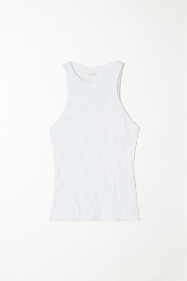 Wide-Strap Ribbed Cotton Halter Tank Top  