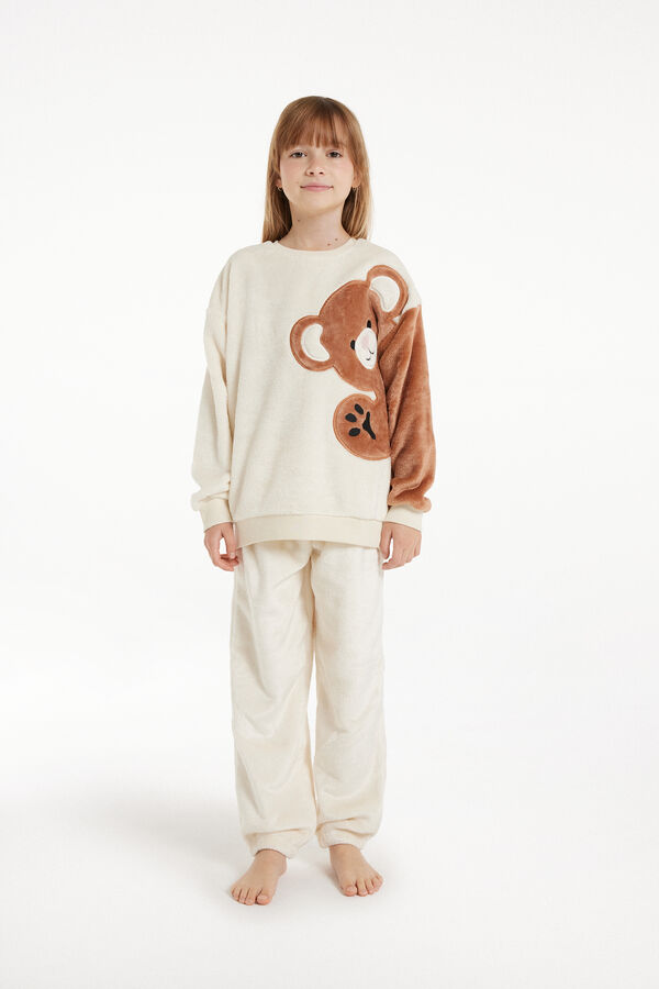 Pijama Largo de Forro Polar con Estampado de Oso  