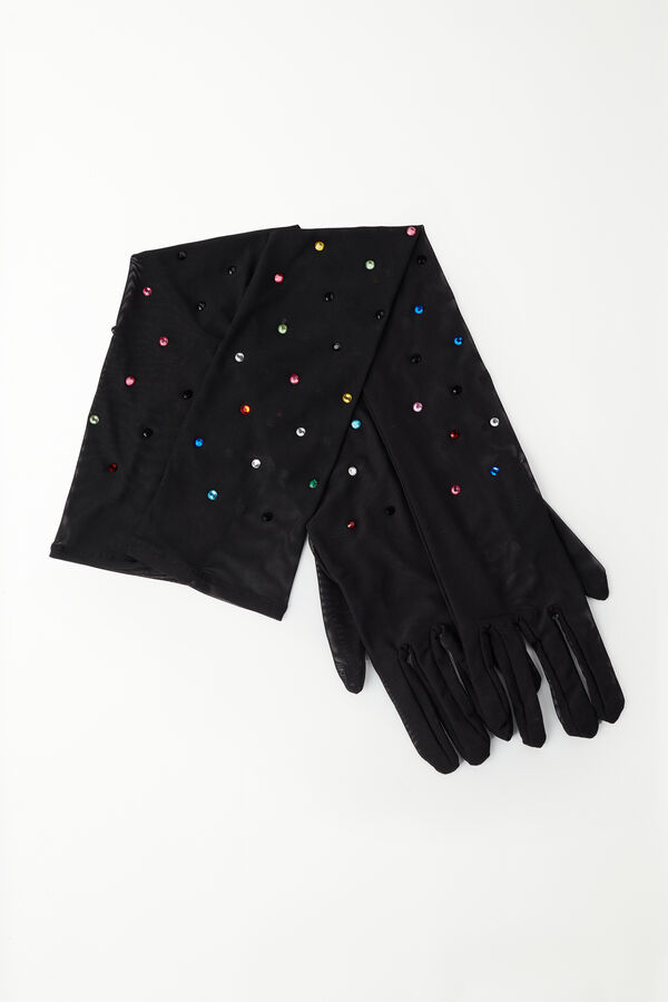 Limited Edition Tulle Gloves with Colored Rhinestones  