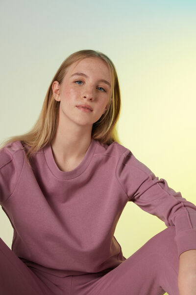 Rounded Neck Sweatshirt with Top Stitching