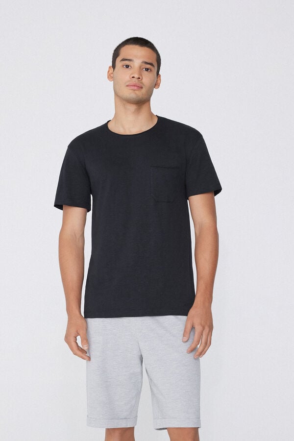 Slub Cotton T-Shirt with Breast Pocket  
