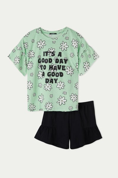 Girls’ Short Cotton Pyjamas with Good Day Print