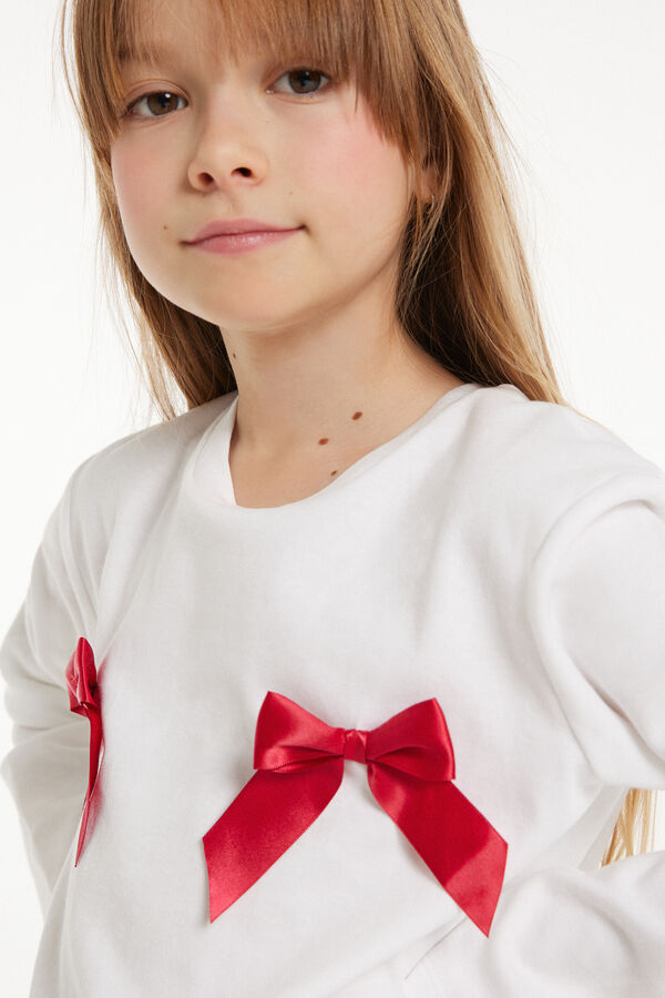 Girls’ Full-Length Heavy Cotton Pajamas with Bows  