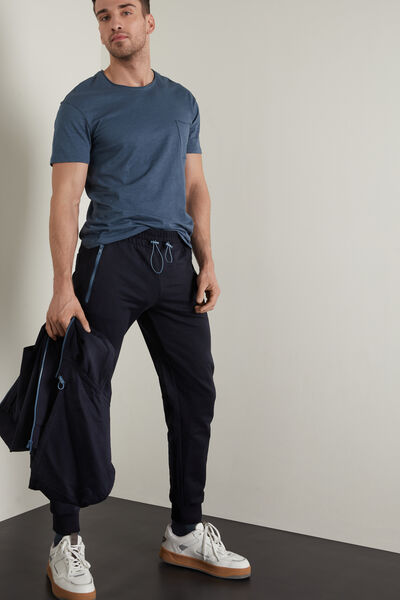 Pantaloni Lunghi in Felpa con Zip Contrasto Colore