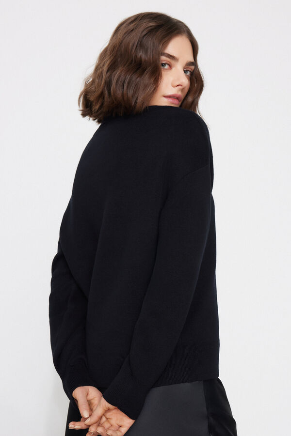 Maglione in Cotone Girocollo in Maglia Calata  