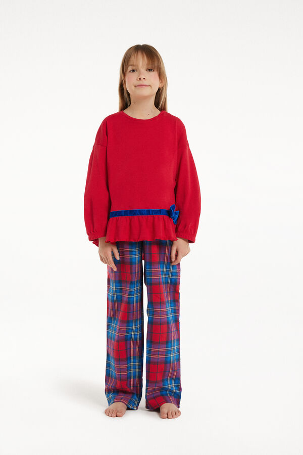Girls’ Long Cotton Flannel Pyjamas with Bow  