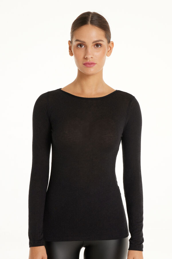 Viscose and Merino Wool Boat Neck Top  