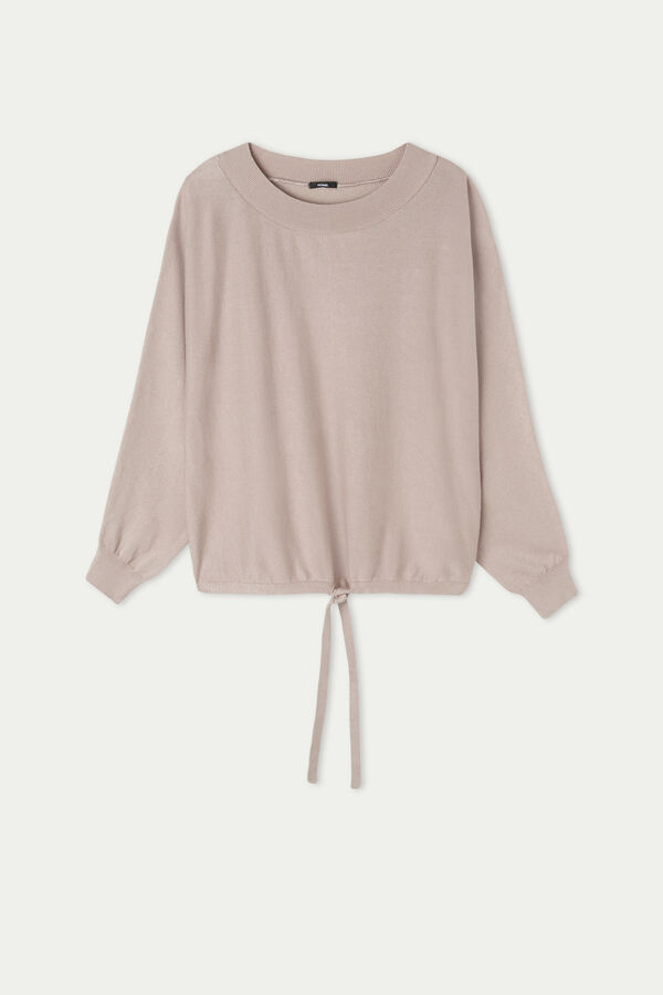 Cropped Batwing Sleeve Jumper with Drawstring  