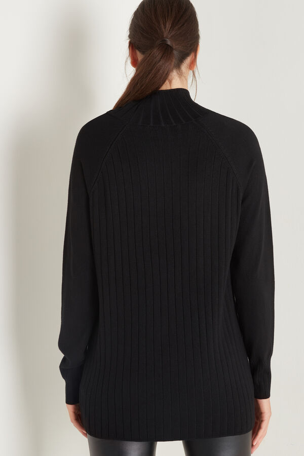 Long Ribbed Sweate with High Neck  