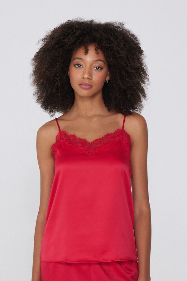 Satin and Lace Camisole with Narrow Shoulder Straps  