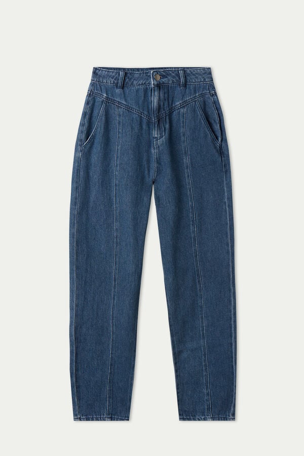 High-Waisted Baggy Jeans with Top Stitching  