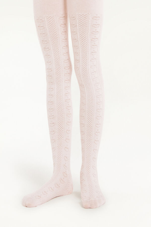 Girls’ Diamond Cotton Tights with Hearts  