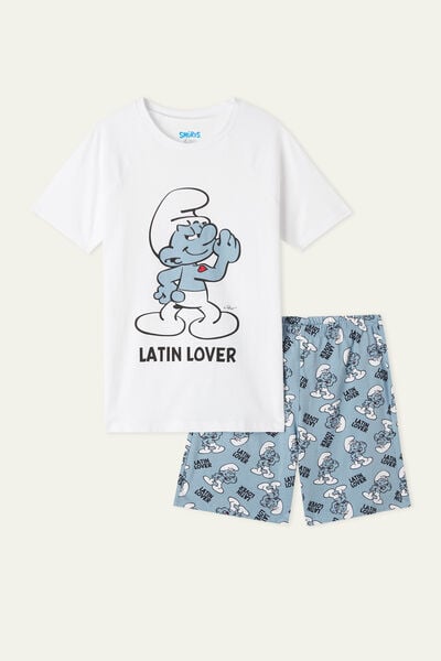 Kurzer Pyjama für Jungen aus Baumwolle mit Schlumpf-Print
