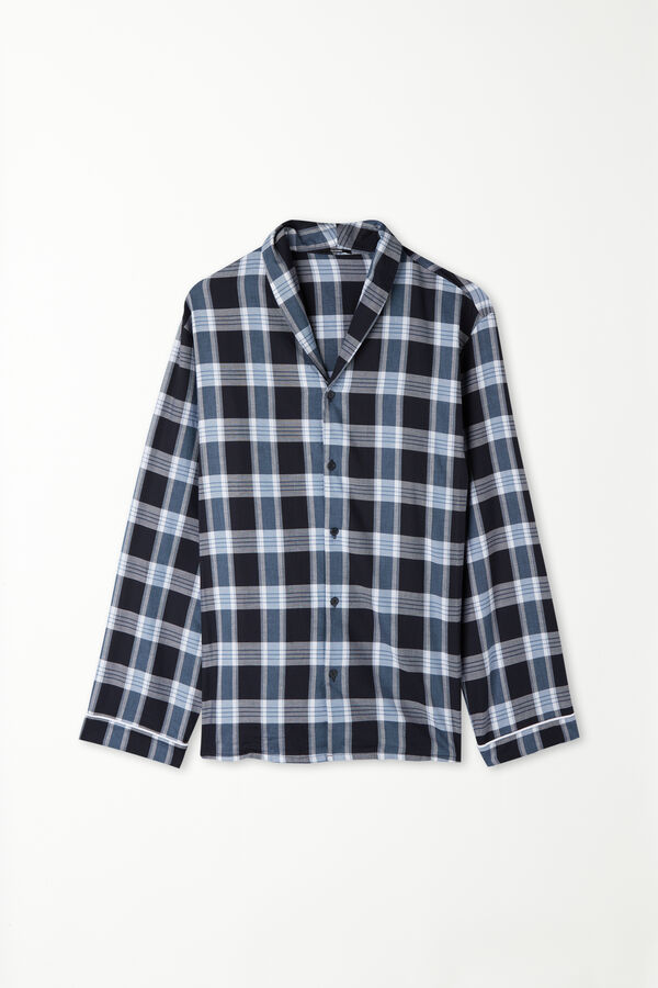 Long Sleeve Canvas Check Pyjama Top with Piping  