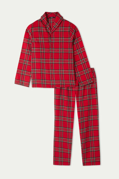 Pijama Largo para Niño de Franela con Estampado Navideño de Cuadros Escoceses
