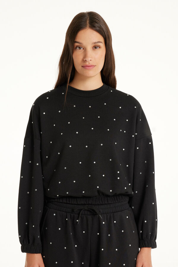 Sweat Manches Longues Col Ras-du-cou avec Strass  