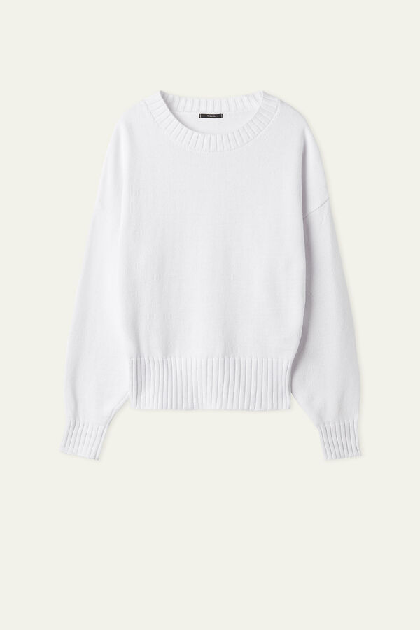 Long Sleeve Cotton Sweater with Rounded Neck  
