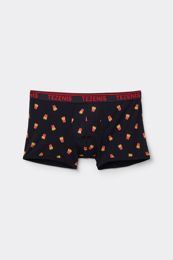 Printed Cotton Boxers with Contrasting Trim and Logo  