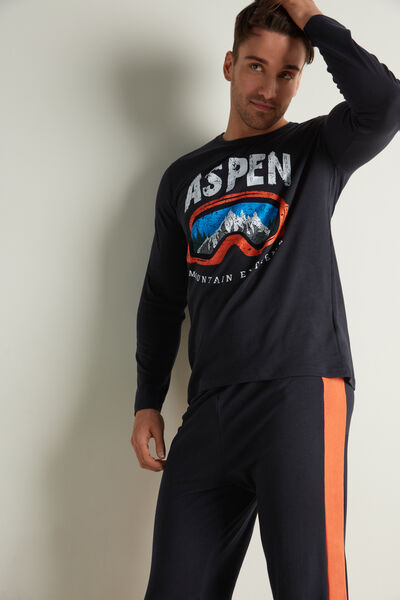 Men’s Full-Length Crew-Neck Aspen Print Cotton Pajamas