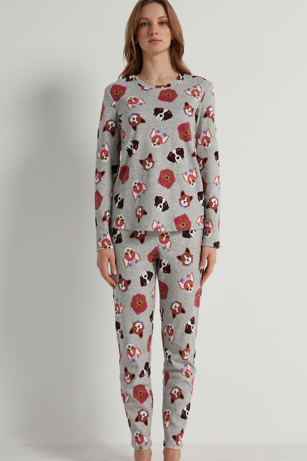 Langer Pyjama aus Baumwolle mit Hundeprint  