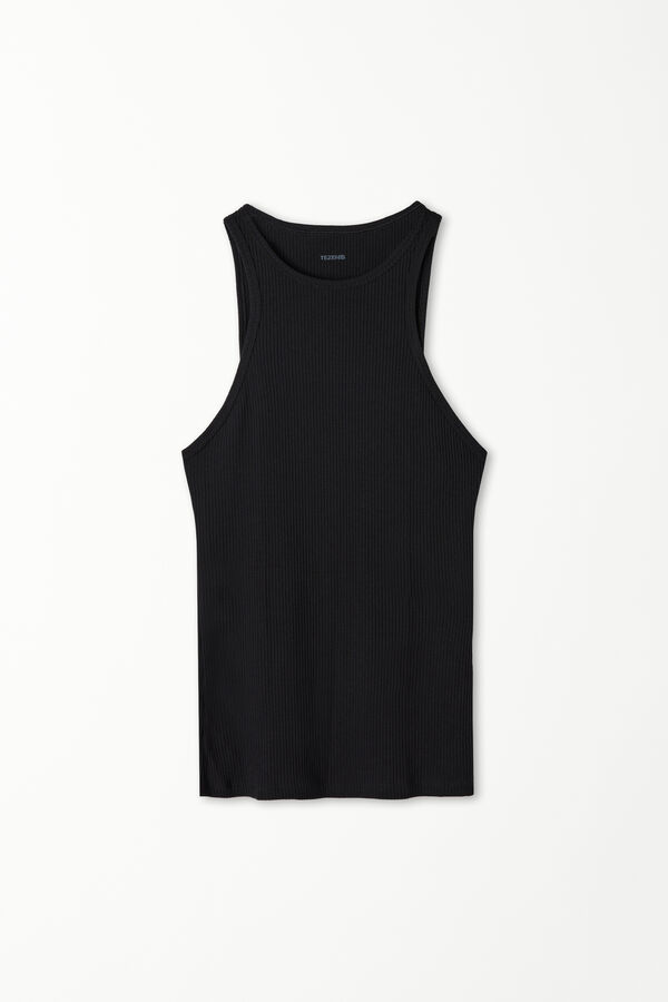 Halterneck Ribbed Cotton Camisole with Wide Shoulder Straps  