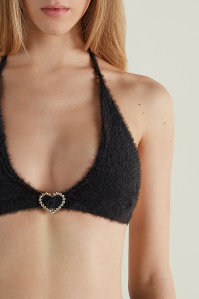 Fuzzy Heart Fur Triangle Bra