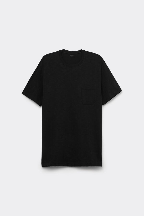 Slub Cotton T-Shirt with Breast Pocket  
