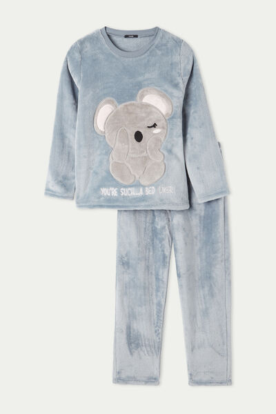 Langer Mädchenpyjama aus Fleece mit Koala-Patch