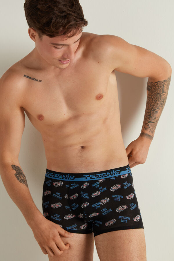 Printed Cotton Boxers with Elasticated Logo Waistband  