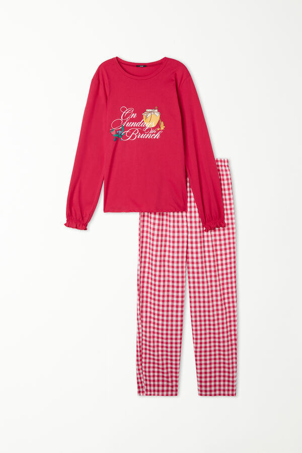 Pijama Larga de Algodón con Estampado "Brunch"  
