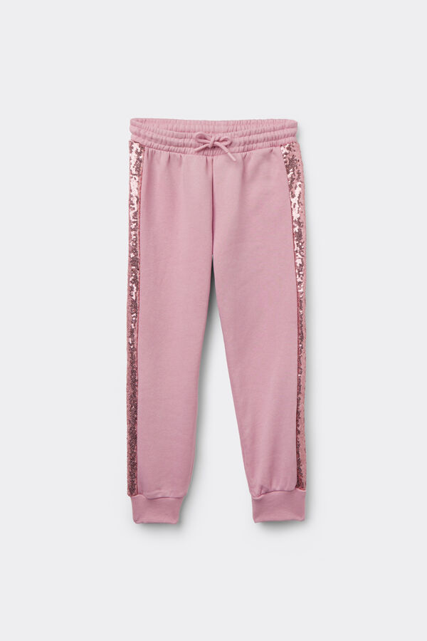 Pantalon Long Molleton Épais Fille Bandes Paillettes  