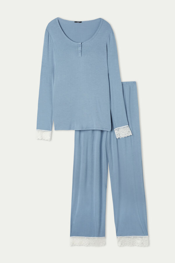 Full Length Viscose and Lace Pajamas  