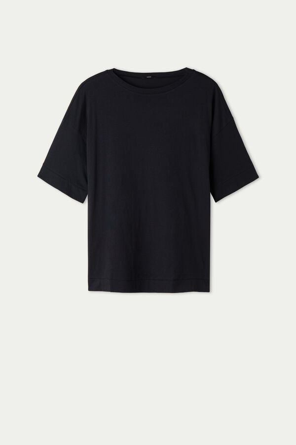 Baumwoll-T-Shirt aus Baumwolle mit überschnittener Schulter und Schlitzen  