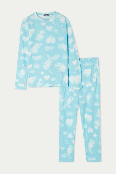 Pijama Lungă Fetițe din Bumbac Imprimeu Nori
