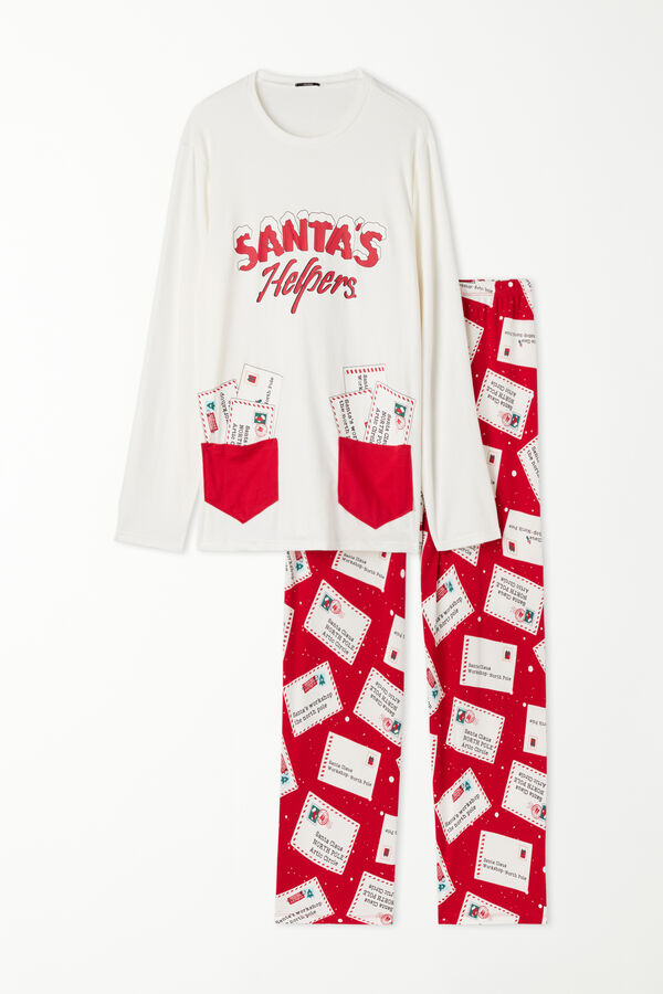 Langer Pyjama aus schwerer Baumwolle mit Weihnachtsprint  