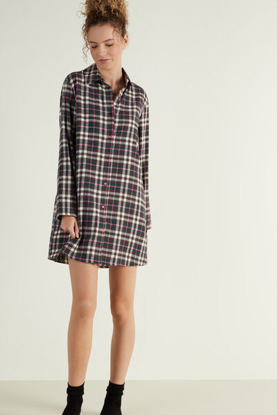 Button-Down Long-Sleeve Flannel Nightgown