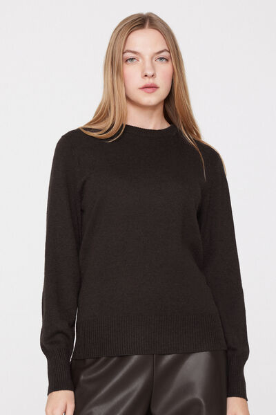 Long Sleeve Round-Neckline Heavy Sweater with Wool