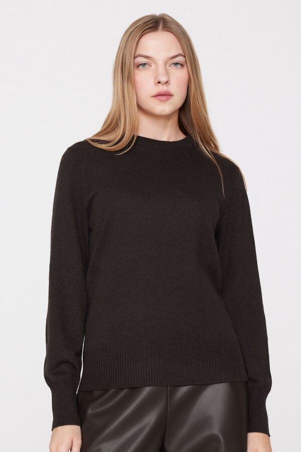Long Sleeve Round-Neckline Heavy Sweater with Wool  