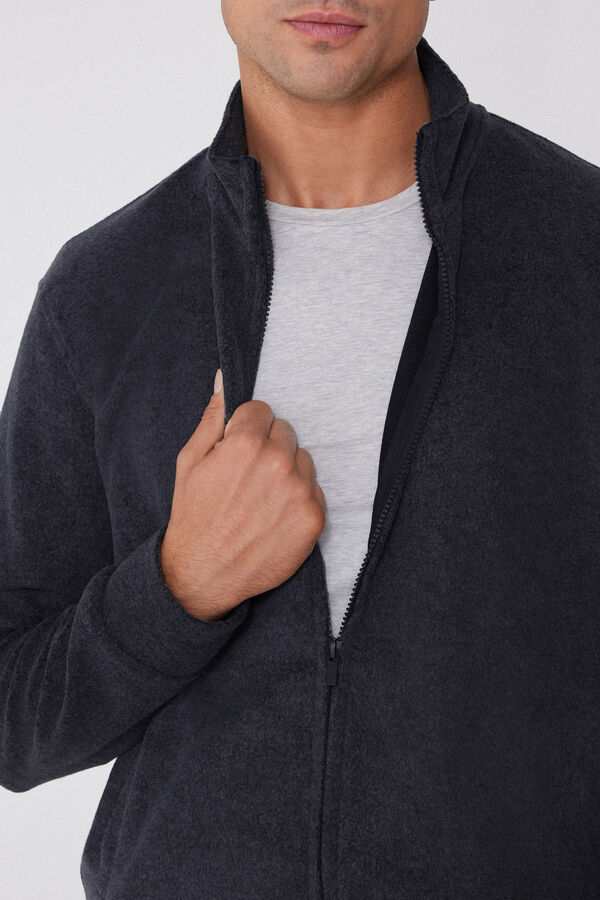 Felpa Rovesciata con Zip e Tasche  