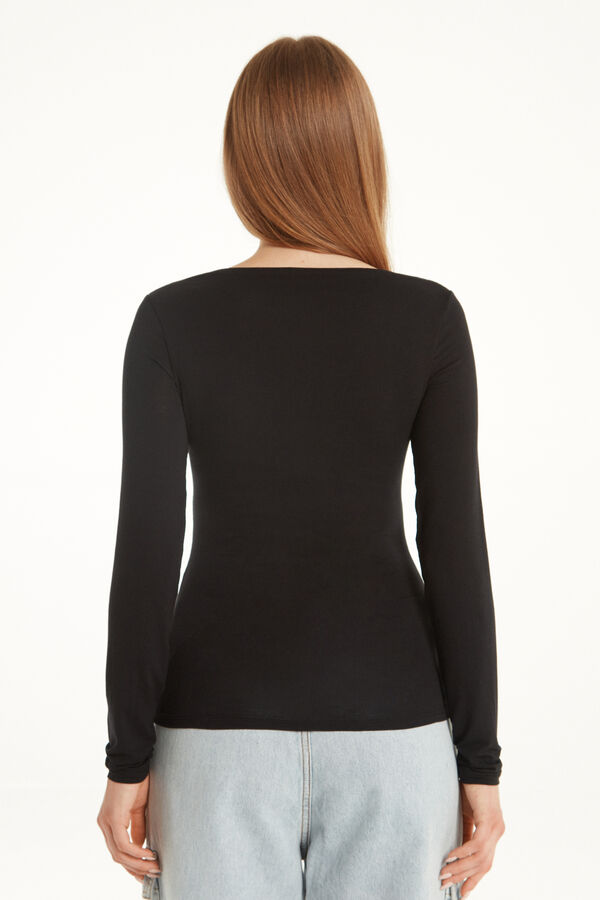 Long-Sleeved Viscose Top with Boat Neck  