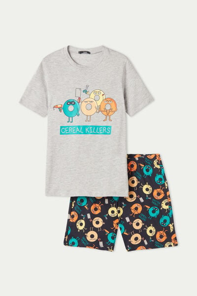 Boys’ Short Cotton Pyjamas with Cereal Print