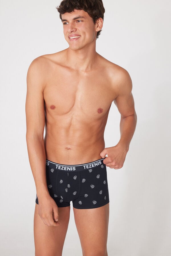 Printed Cotton Boxers with Contrasting Trim and Logo  