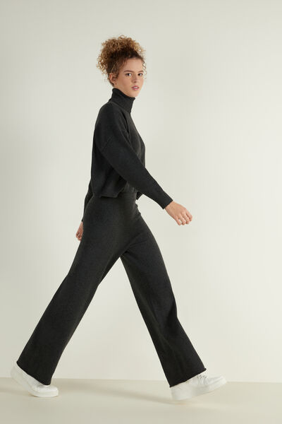 Full-Fashioned Recycled Fabric High-Waist Wide-Leg Loungewear Pants