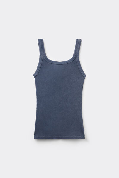 Майка в Рубчик на Широких Бретелях с Эффектом Делаве