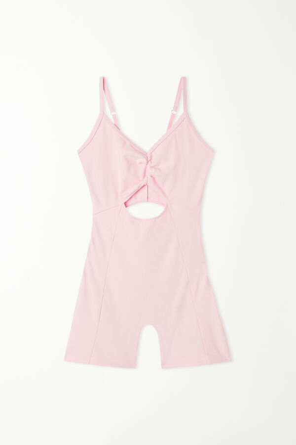Soft Microfibre Short Bodysuit with Narrow Shoulder Straps and Gathering  