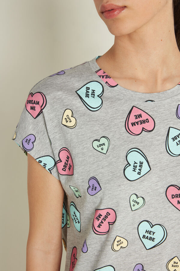 Kurzer Baumwoll-Pyjama mit halblangen Ärmeln und Nachricht-mit-Herz-Print  