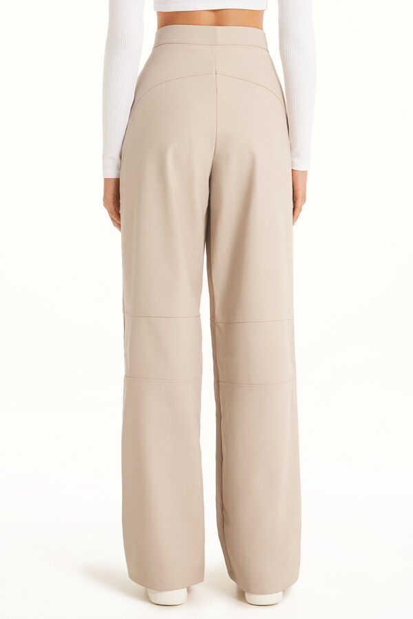 Opaque Effect Coated Palazzo Trousers with Stitching  