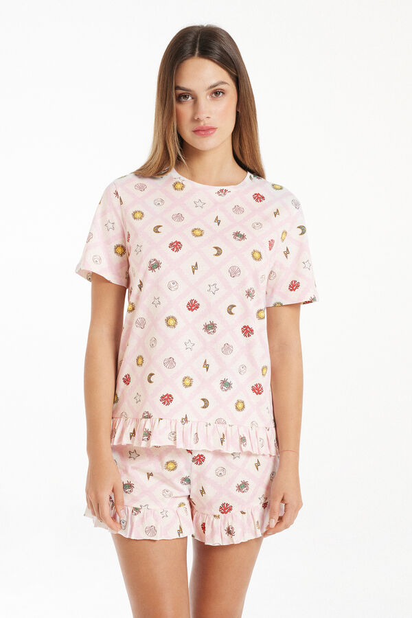 Summer Print Short-Sleeved Short Cotton Pajamas  