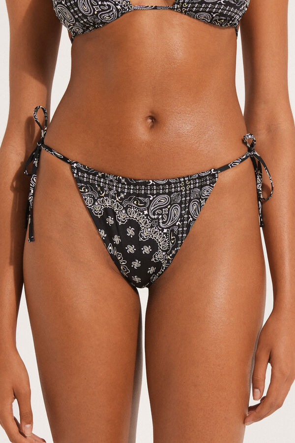 Black Bandana Brazilian Bikini Bottoms with Ties  