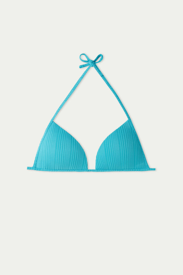 Padded Triangle Bikini Top in Turquoise Recycled Ribbed Microfibre  
